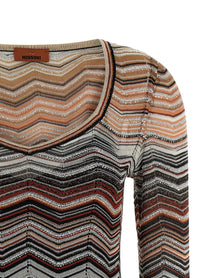 Missoni Chevron Lamé Dress Brown