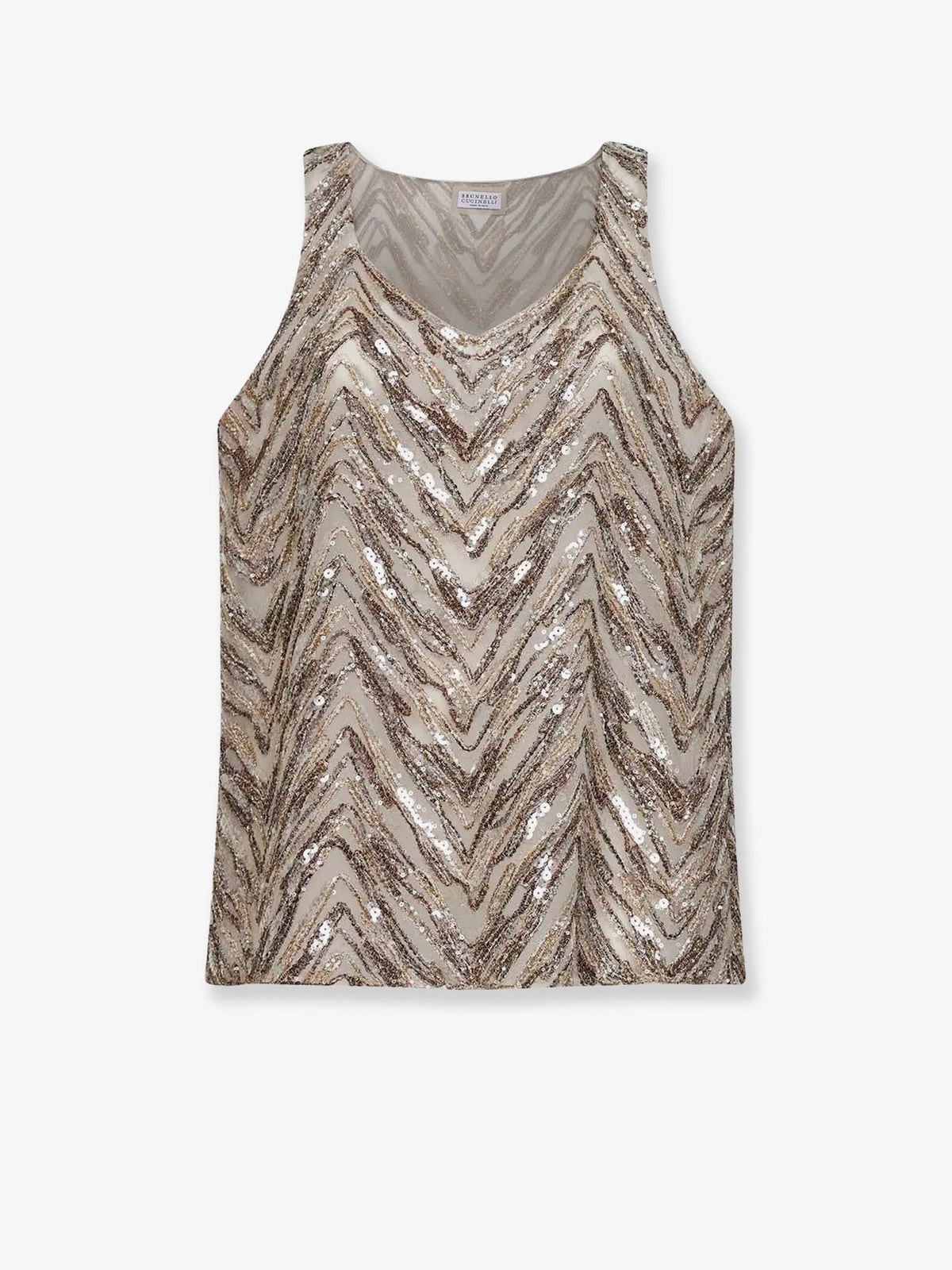 Brunello Cucinelli Women's Chevron Sequin Top FEATHER