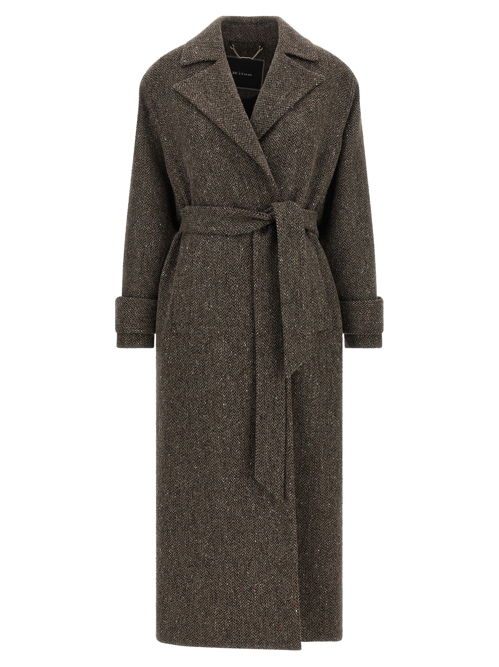 Kiton Chevron Wool Coat Brown