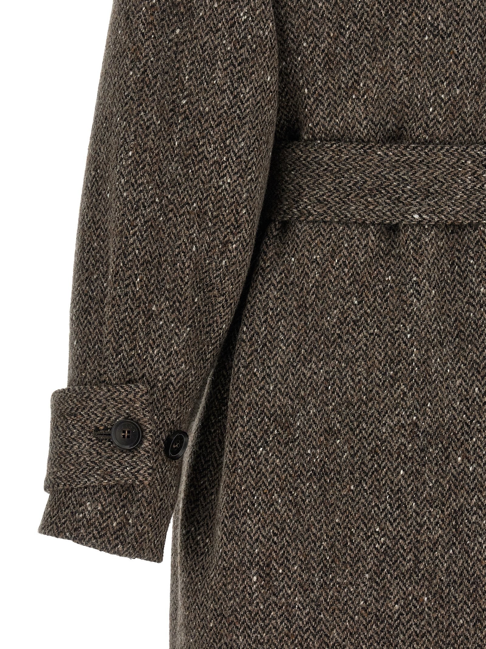Kiton Chevron Wool Coat Brown