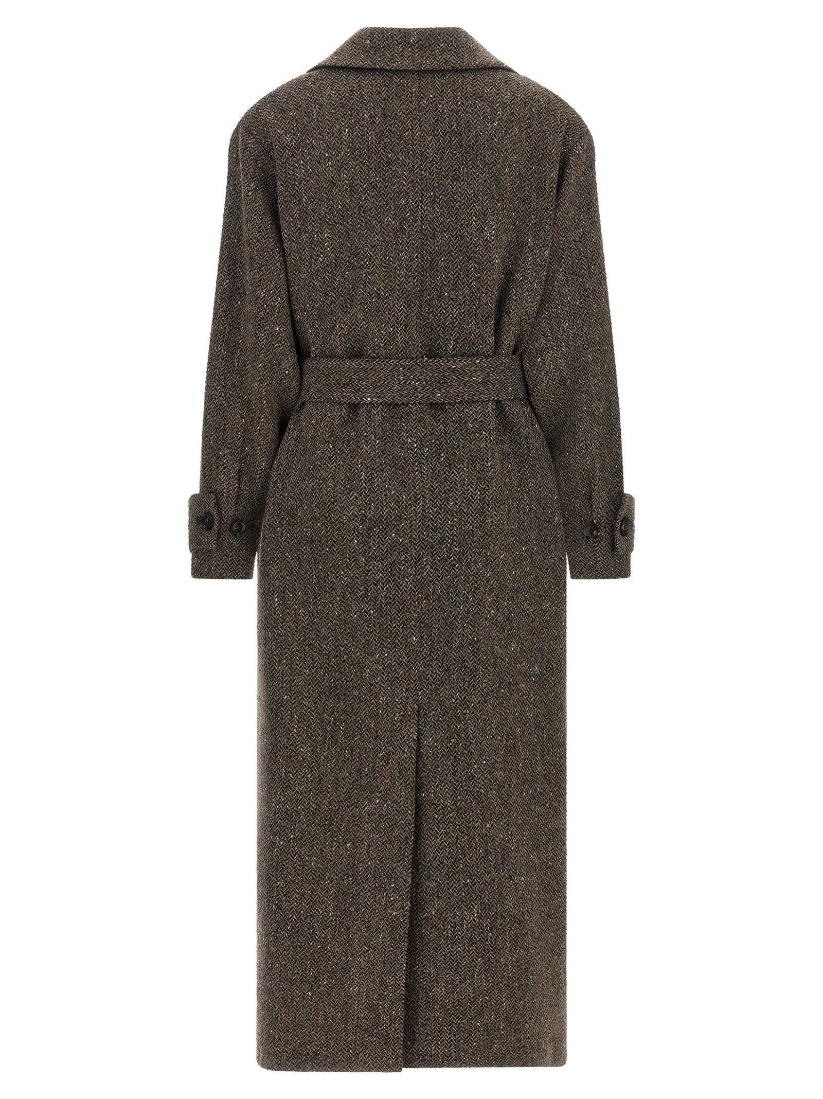 Kiton Chevron Wool Coat Brown