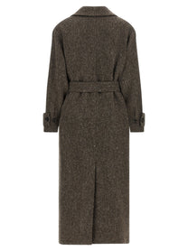 Kiton Chevron Wool Coat Brown