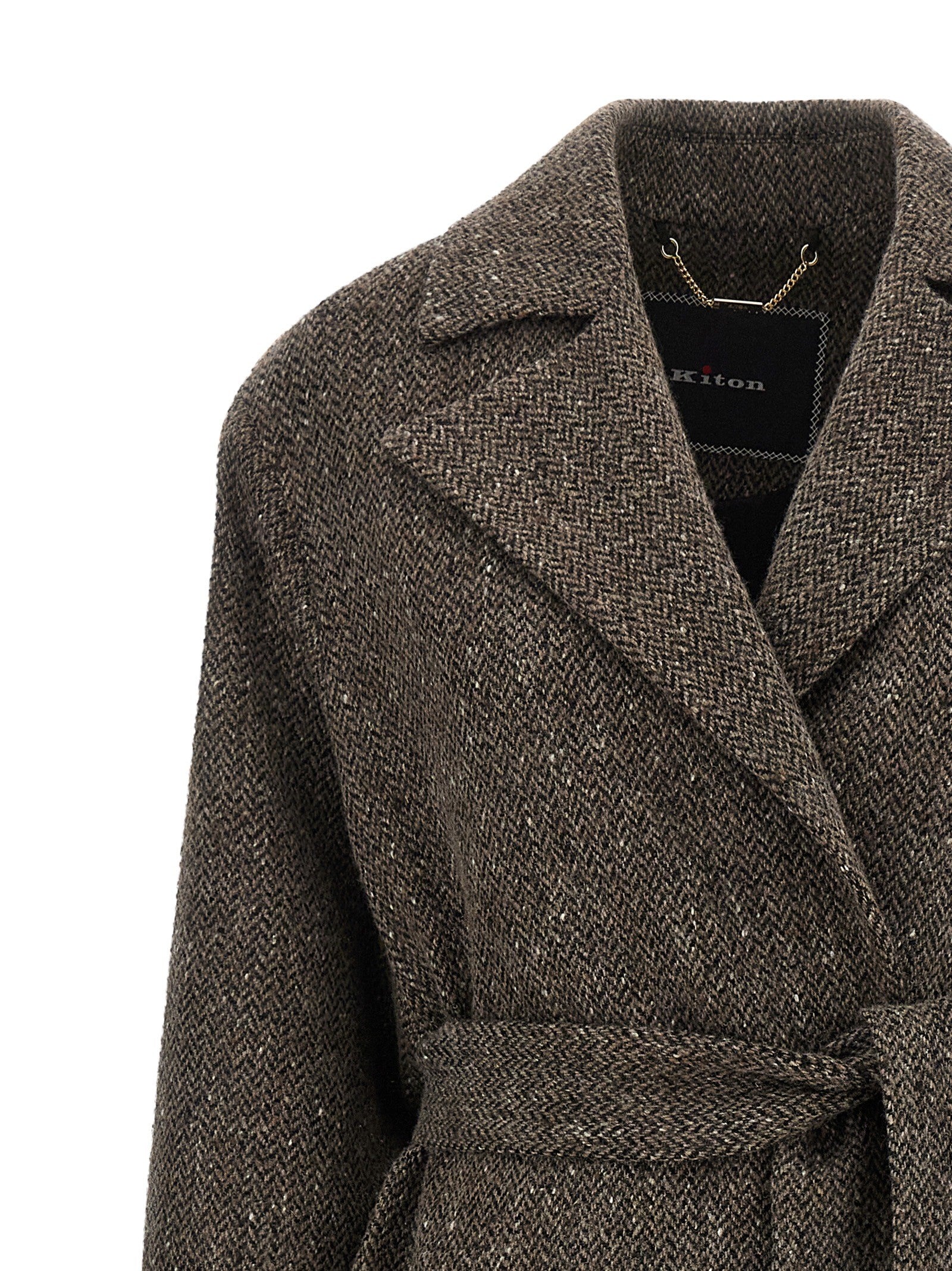 Kiton Chevron Wool Coat Brown