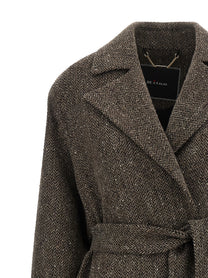 Kiton Chevron Wool Coat Brown