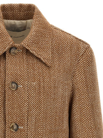 Ami Paris Chevron Wool Overshirt Brown