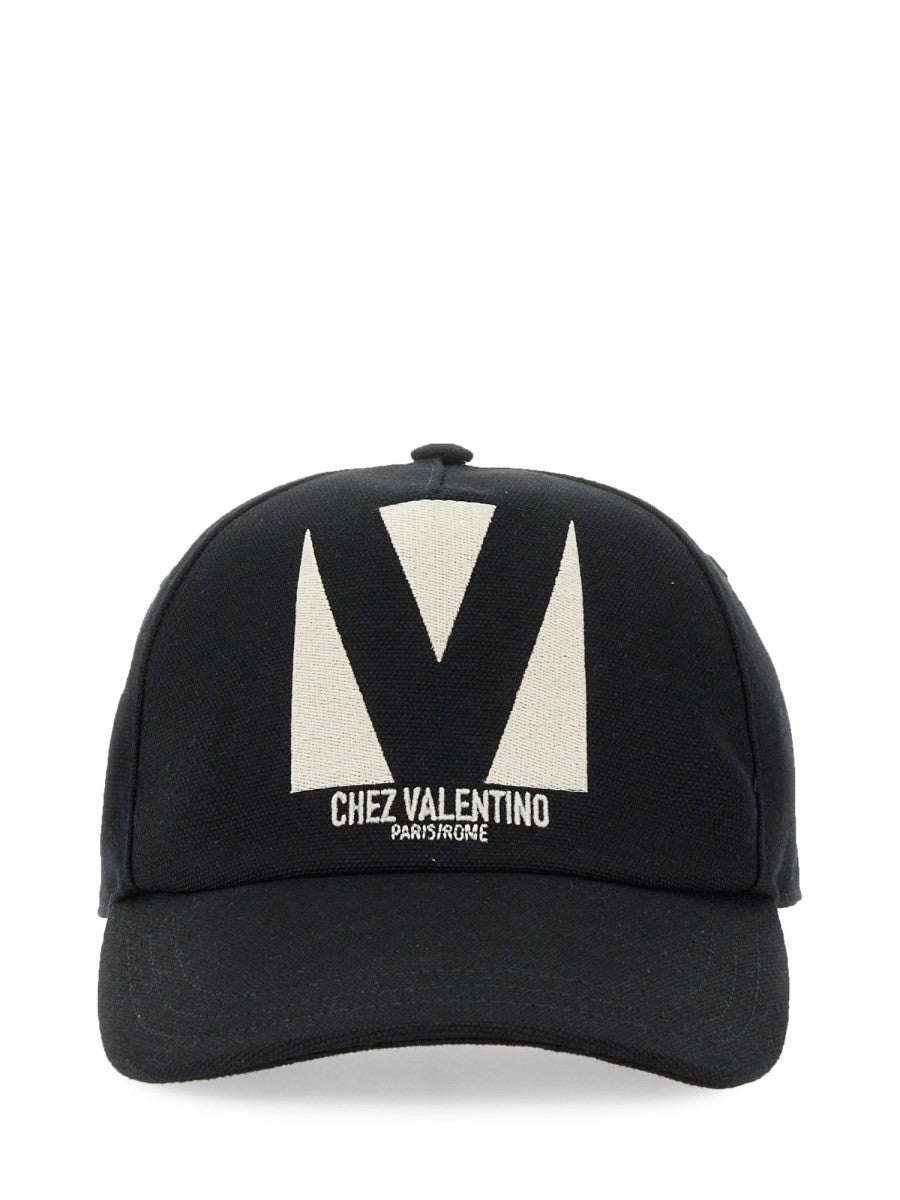 Valentino Men's Chez Valentino Embroidered Baseball Cap Black