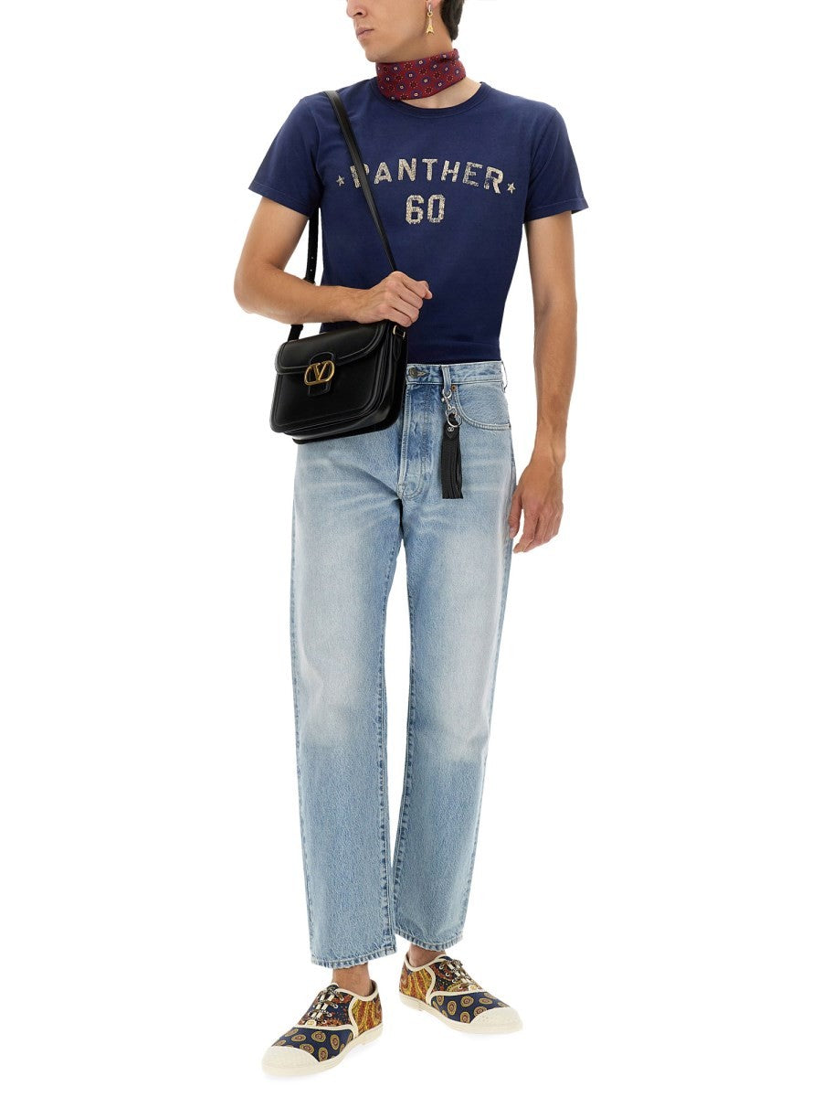 Valentino Men's Chez Valentino Print and Patch Shirt Blue