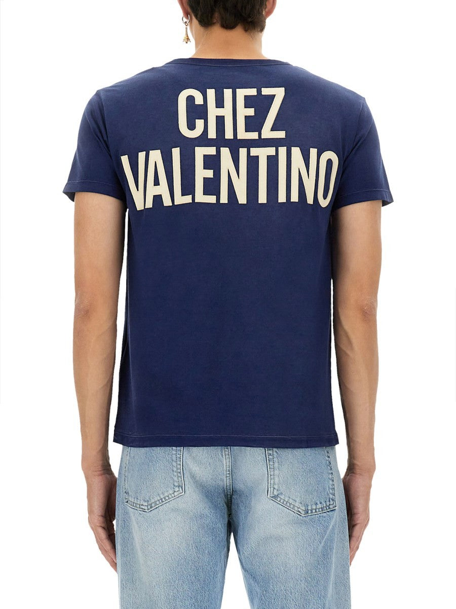 Valentino Men's Chez Valentino Print and Patch Shirt Blue