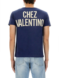Valentino Men's Chez Valentino Print and Patch Shirt Blue