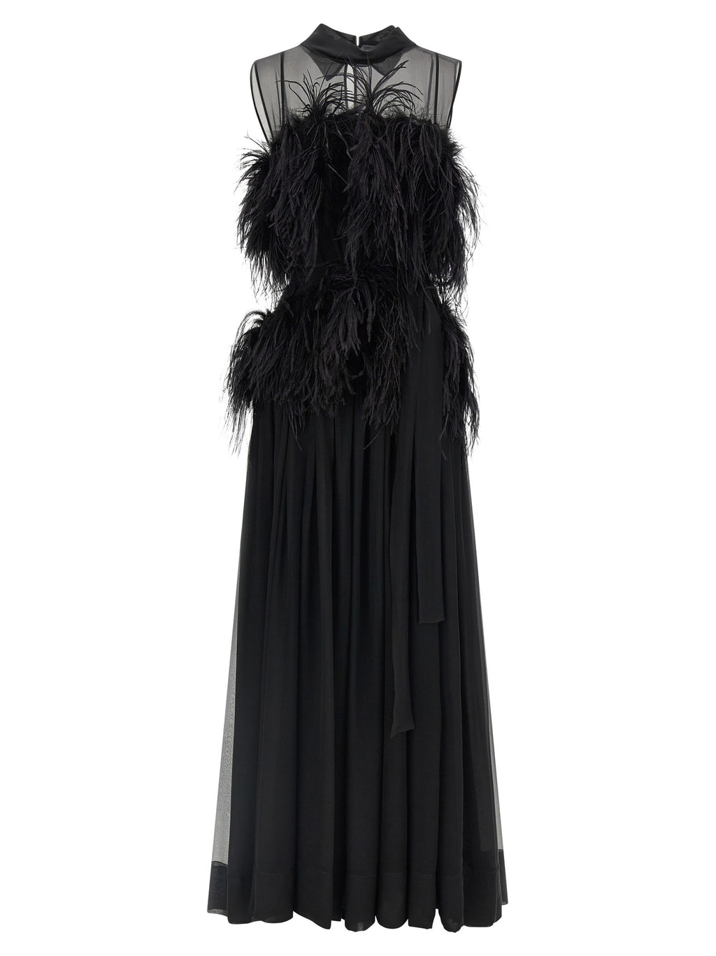 Alberta Ferretti Chiffon and Feather Dress Black