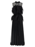 Alberta Ferretti Chiffon and Feather Dress Black