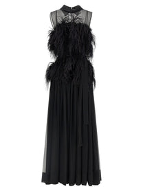 Alberta Ferretti Chiffon and Feather Dress Black