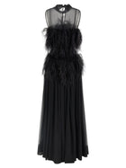 Alberta Ferretti Chiffon and Feather Dress Black, view 2