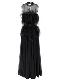 Alberta Ferretti Chiffon and Feather Dress Black