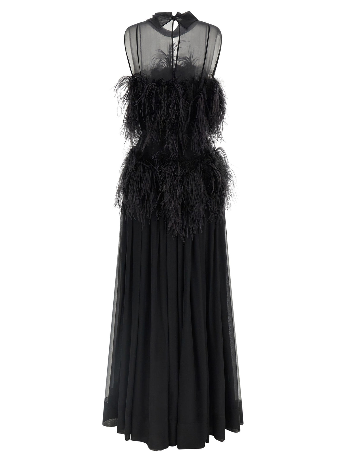 Alberta Ferretti Chiffon and Feather Dress Black, view 2
