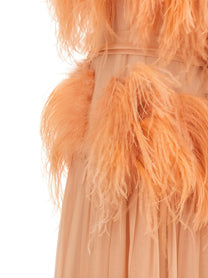 Alberta Ferretti Chiffon and Feather Dress Blue
