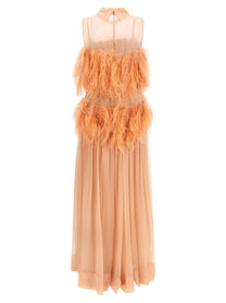 Alberta Ferretti Chiffon and Feather Dress Blue