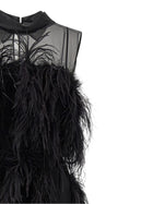 Alberta Ferretti Chiffon and Feather Dress Black, view 3