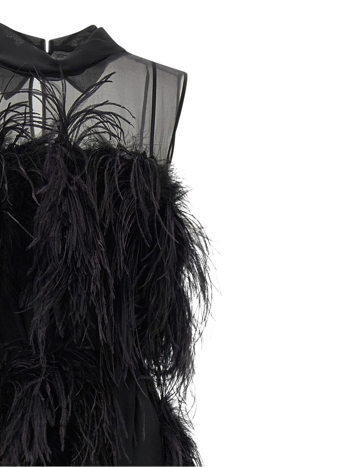 Alberta Ferretti Chiffon and Feather Dress Black