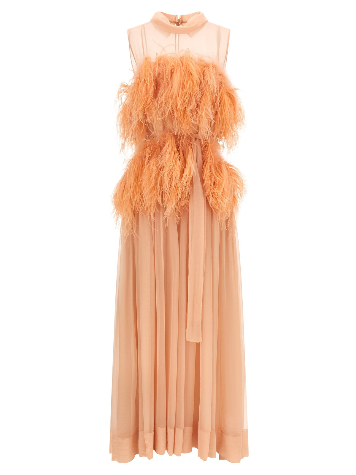 Alberta Ferretti Chiffon and Feather Dress Blue