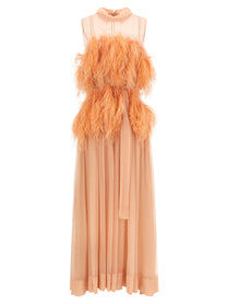 Alberta Ferretti Chiffon and Feather Dress Blue