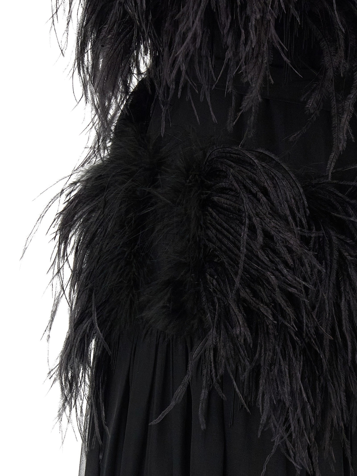Alberta Ferretti Chiffon and Feather Dress Black