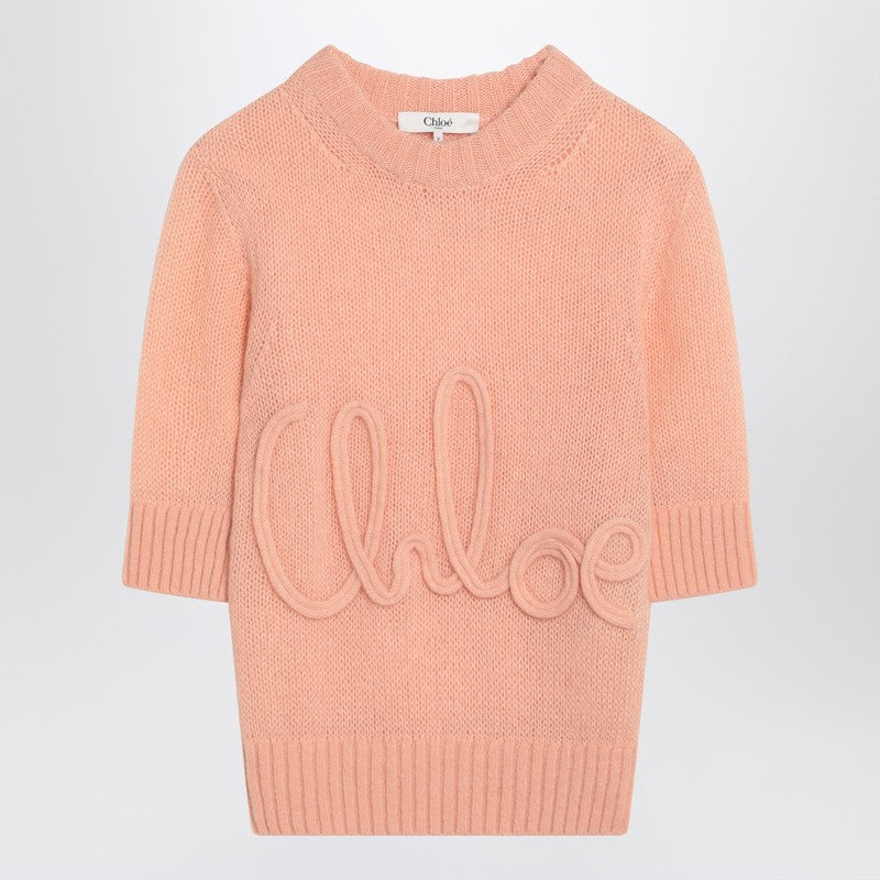 Chloé - Chloé Peach-colored top with logo embroidery - Knitwear