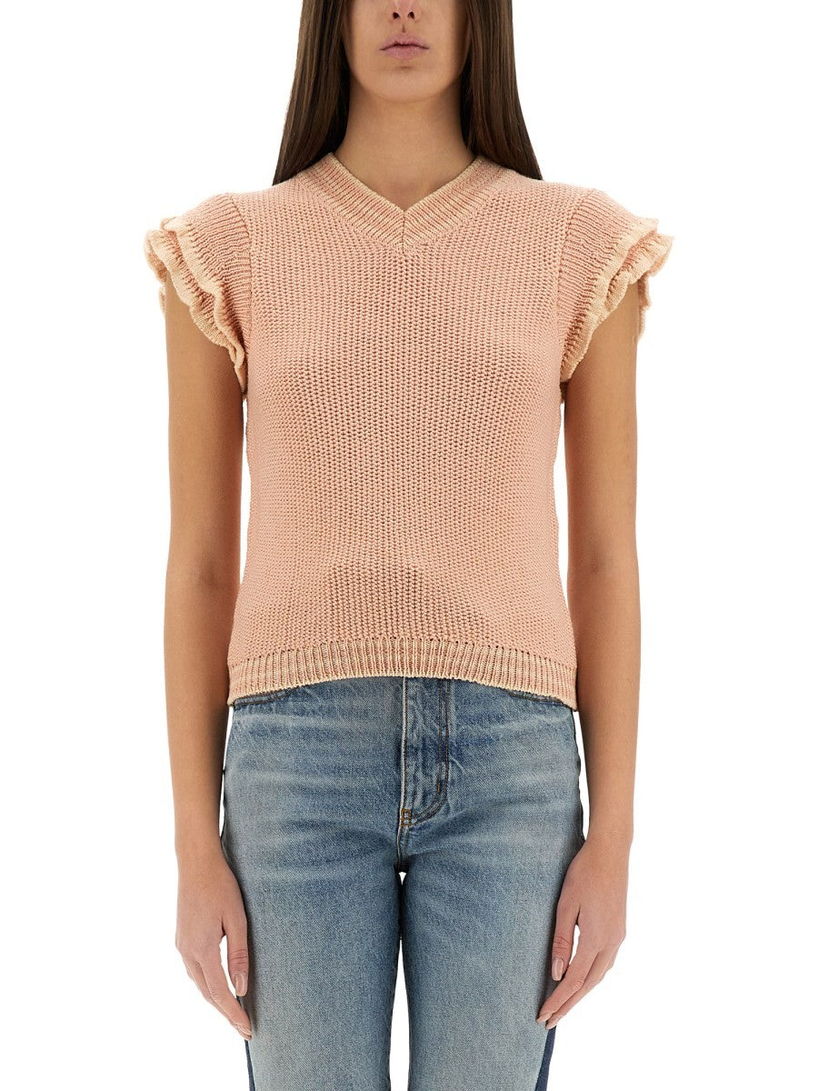 CHLOE’ - Chloe’ Short Sleeved Wool Knit Top - Women’s Knitwear