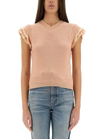 CHLOE’ - Chloe’ Short Sleeved Wool Knit Top - Women’s Knitwear