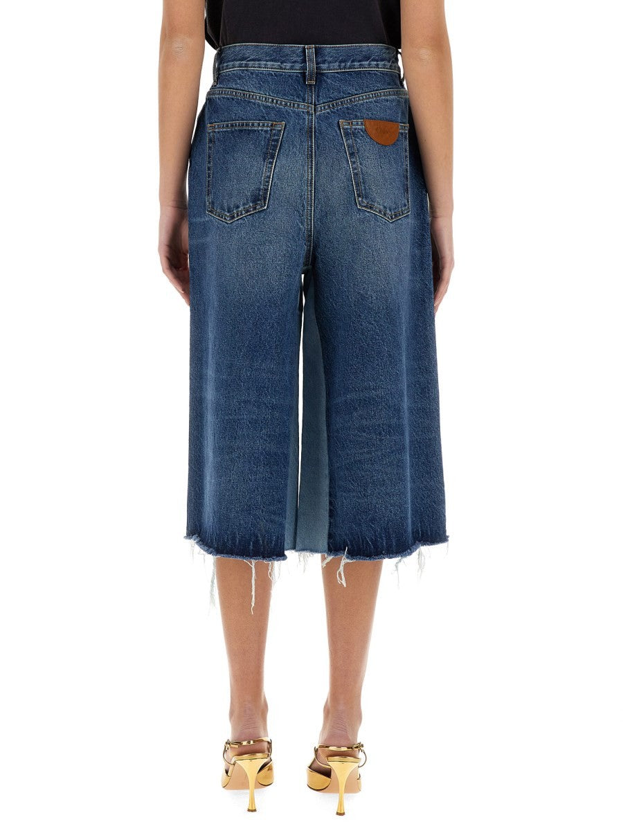 CHLOE’ - Chloe’ Patchwork Denim Bermuda Shorts - Women’s Clothing