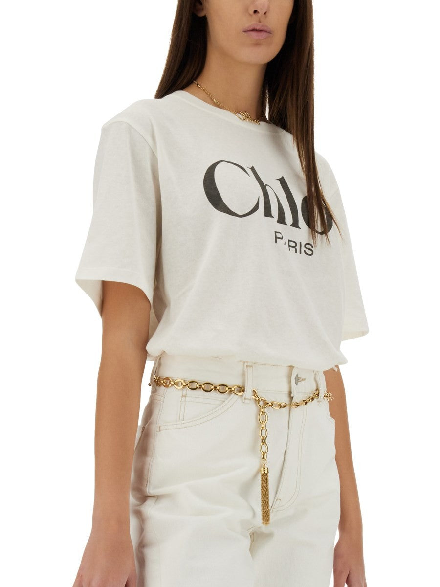CHLOE’ - Chloe’ T Shirt With Logo - Woman-&gt;Clothing-&gt;t-shirts