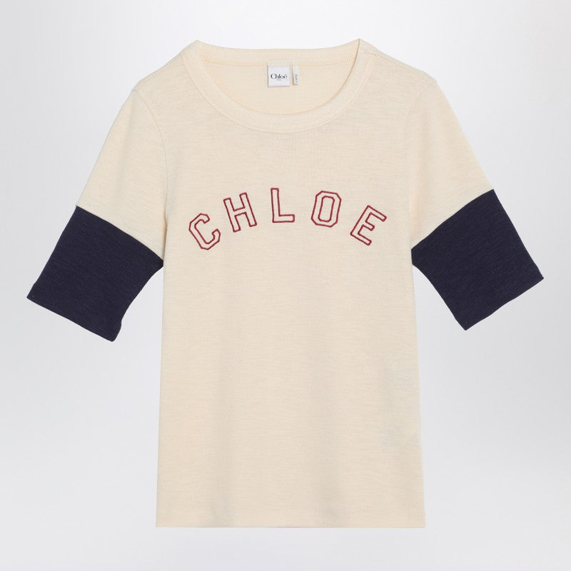 Chloé - Chloé Wool and cotton T-shirt with logo - Topwear