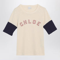 Chloé - Chloé Wool and cotton T-shirt with logo - Topwear