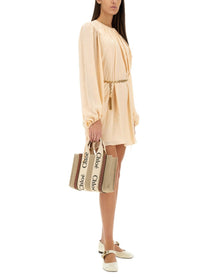 CHLOE’ - Chloe’ Silk Shirred Mini Dress - Women’s Clothing