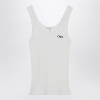 Chloé - Chloé White ribbed tank top with logo - Topwear