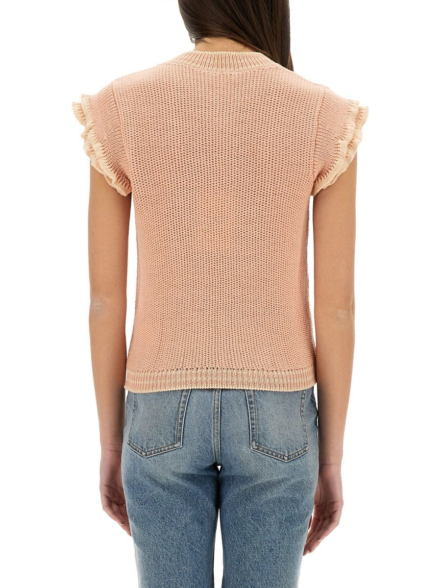 CHLOE’ - Chloe’ Short Sleeved Wool Knit Top - Women’s Knitwear