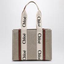 Chloé - Chloé Woody medium bag in beige canvas - Women’s Bags