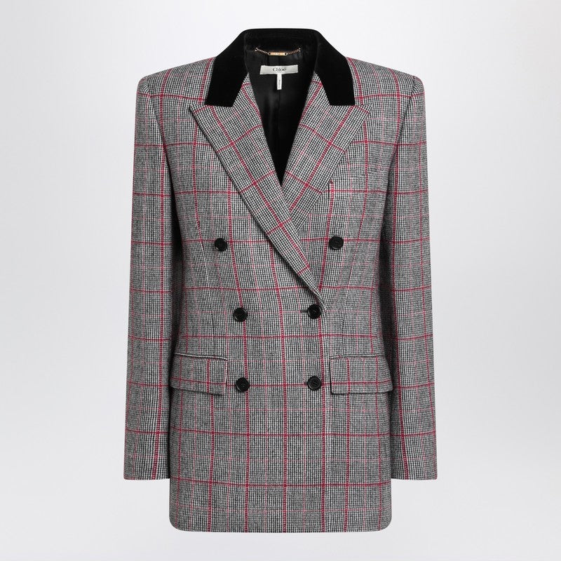 Chloé - Chloé Black/white checkered wool double-breasted blazer - Jackets