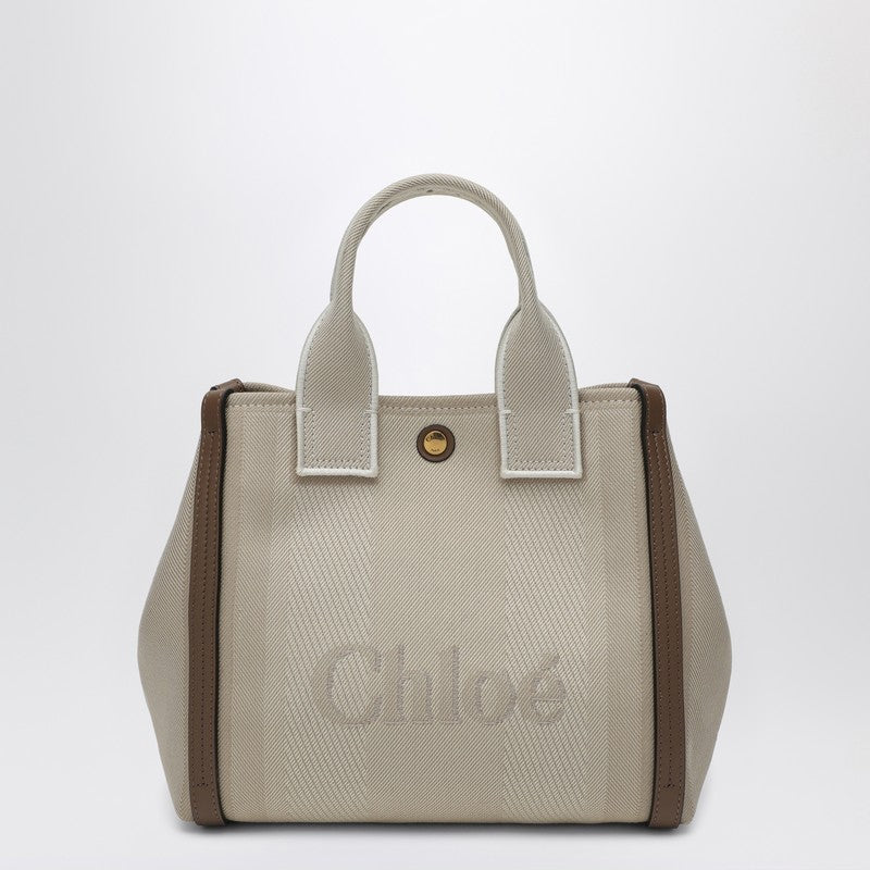 Chloé - Chloé Carry Small tote bag in beige striped canvas - Shopper