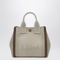 Chloé - Chloé Carry Small tote bag in beige striped canvas - Shopper