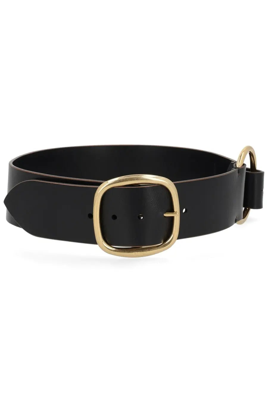 Chloé women’s Anita belt black leather with gold-toned rectangular buckle and matching metal ring