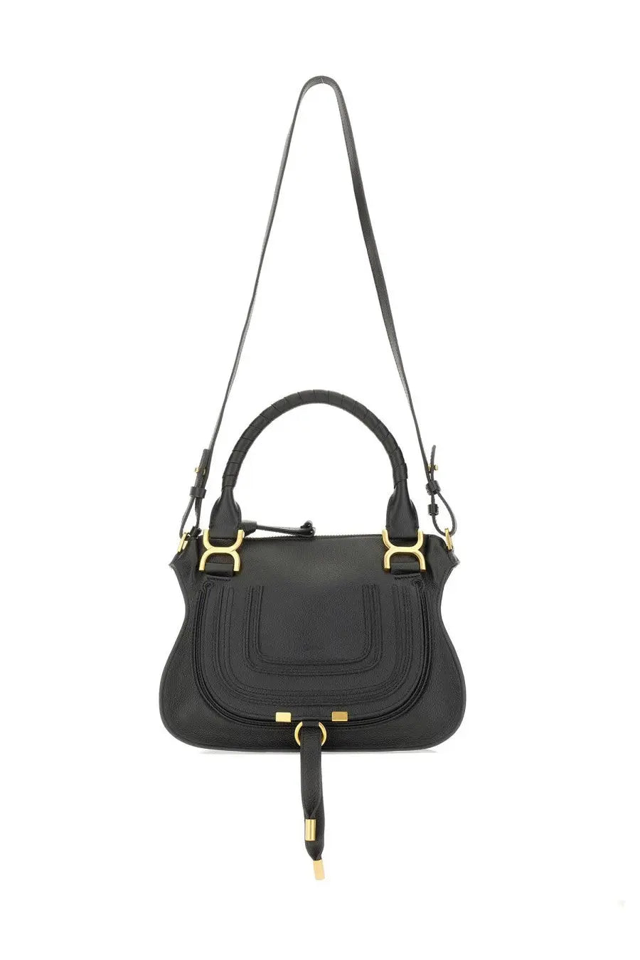 Chloé womens borsa marcie black black leather handbag with gold-tone hardware and structured rounded silhouette