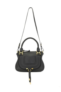 Chloé womens borsa marcie black black leather handbag with gold-tone hardware and structured rounded silhouette