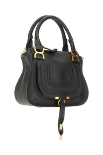 Chloé women’s borsa marcie black leather handbag with gold-tone hardware and braided handles