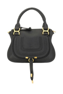 Chloé women’s borsa marcie black leather handbag with gold-tone hardware and distinctive curved design