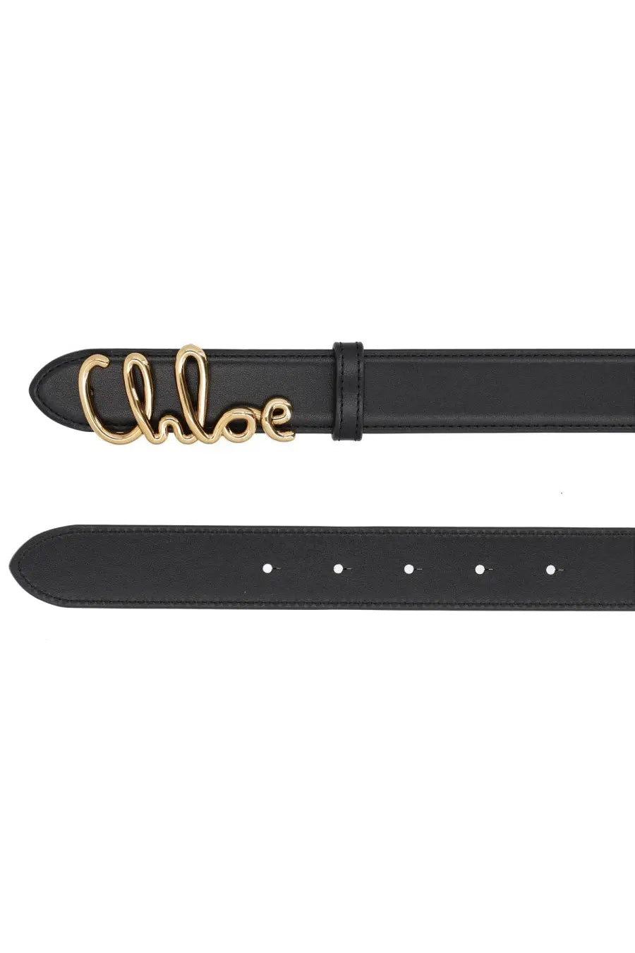 Black leather belt with gold-tone Chloé logo buckle from Chloé women’s Cintura Chloé Iconic Black collection