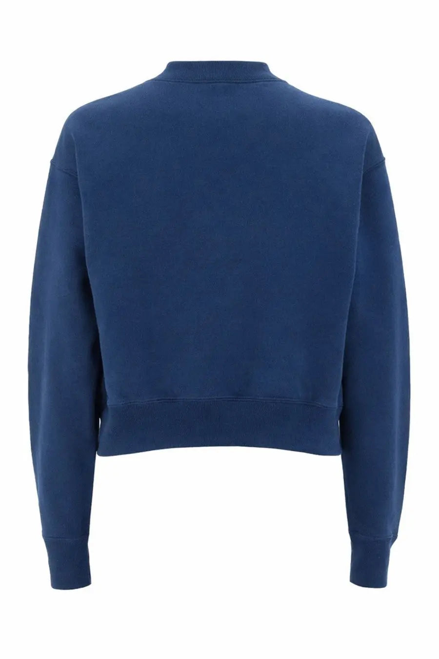 Chloé women’s navy blue cotton fleece pullover cropped sweatshirt with ribbed crew neck and cuffs