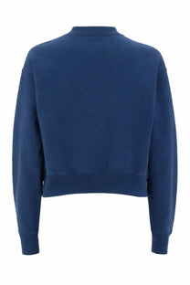 Chloé women’s navy blue cotton fleece pullover cropped sweatshirt with ribbed crew neck and cuffs