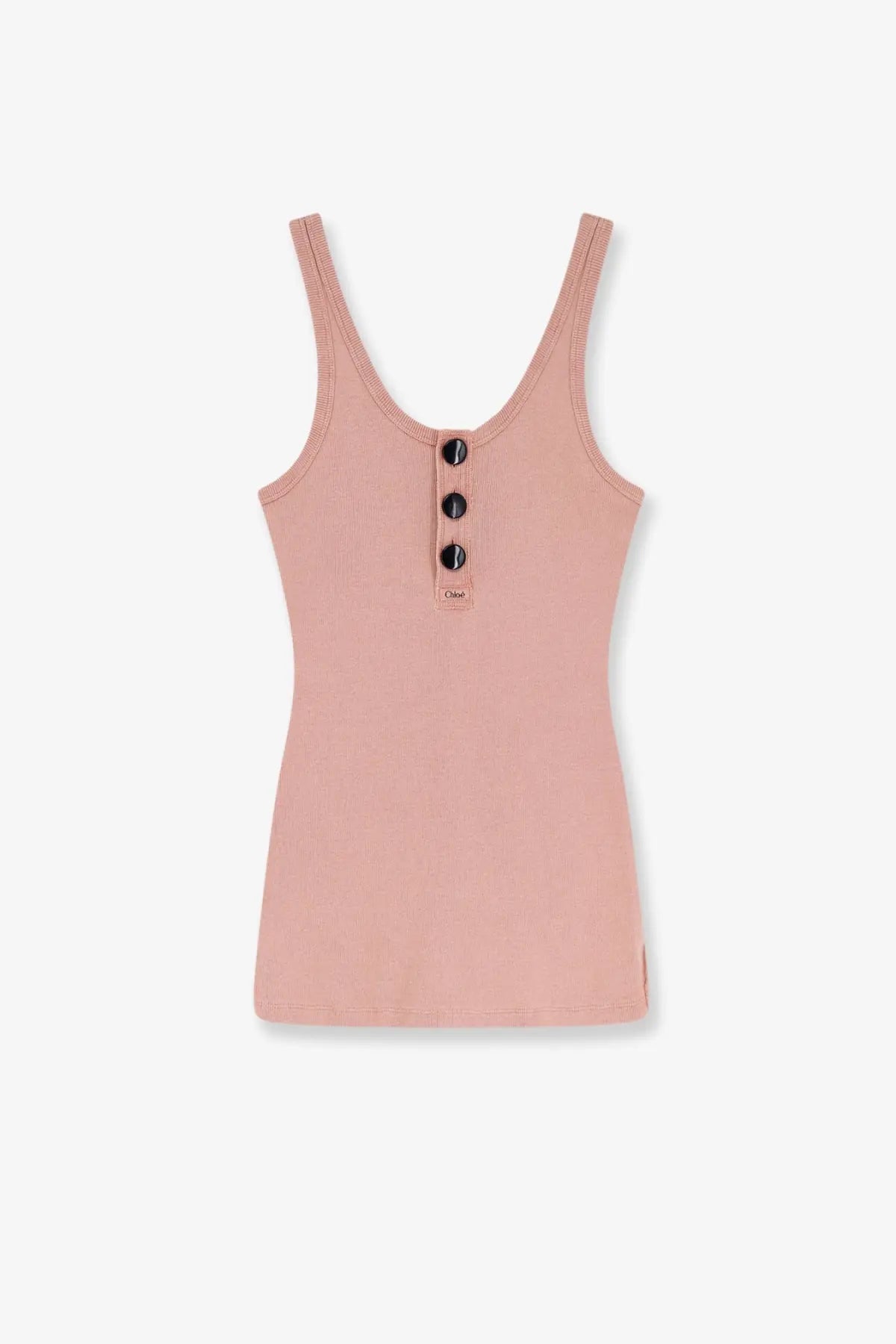Chloé women’s cotton tank top in soft blush pink with ribbed texture button front detail and thin straps