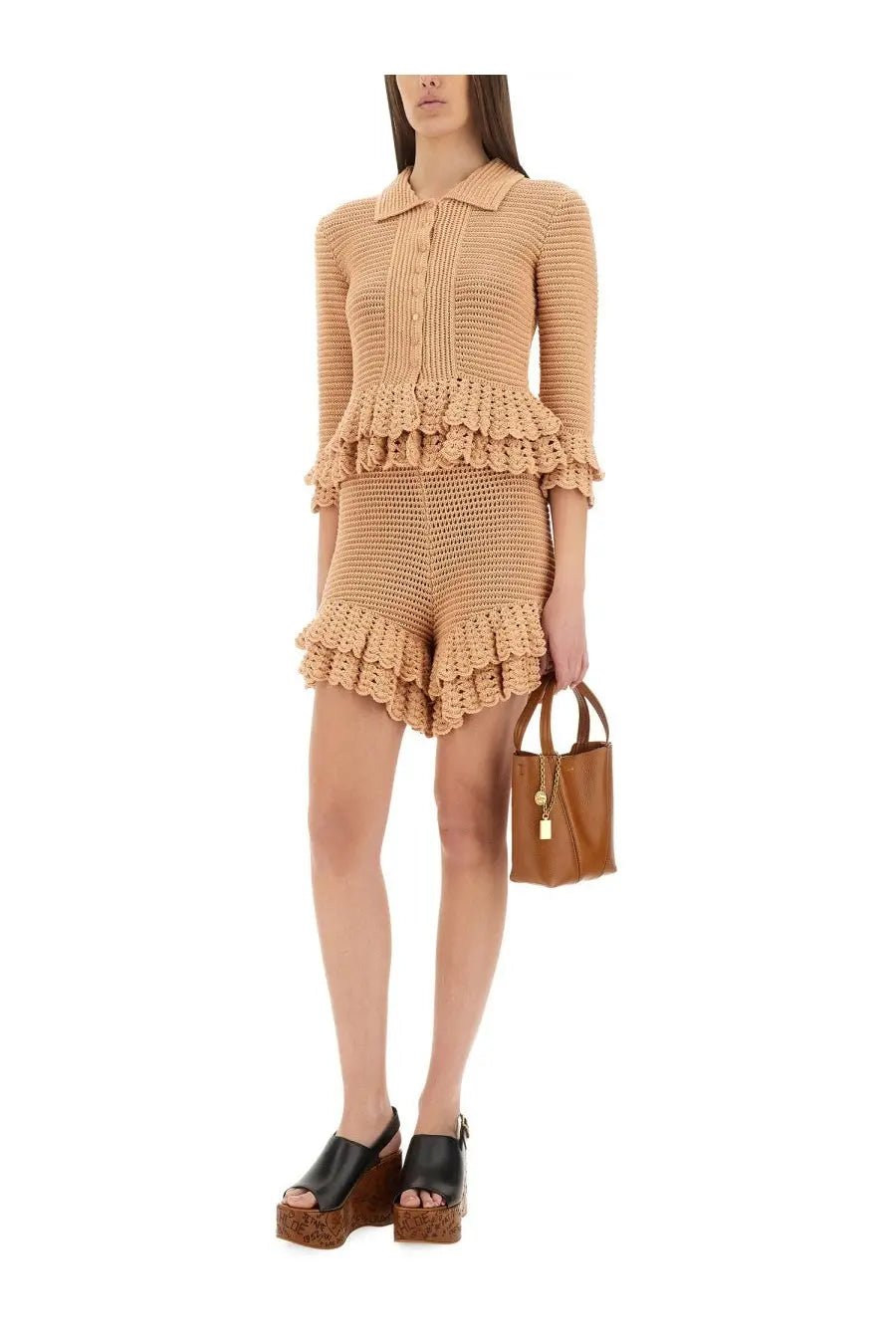 Chloé Women's Crochet Knit Mini Shorts Beige, view 2